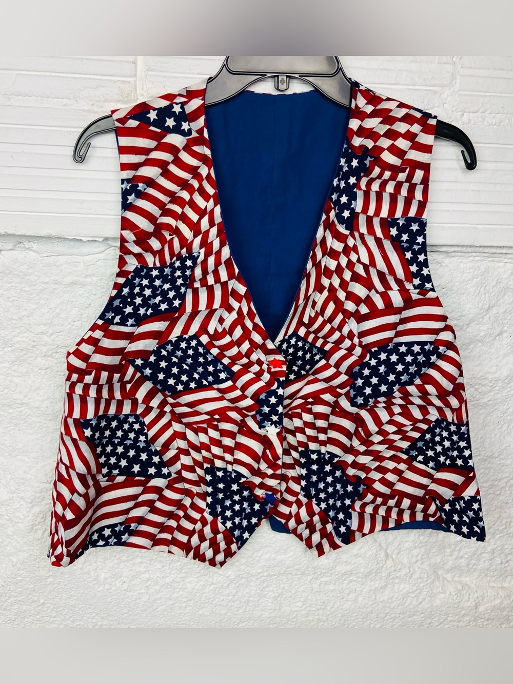 Unbranded Women's Patriotic fourth of July star buttons Flag Print Vest SZ large